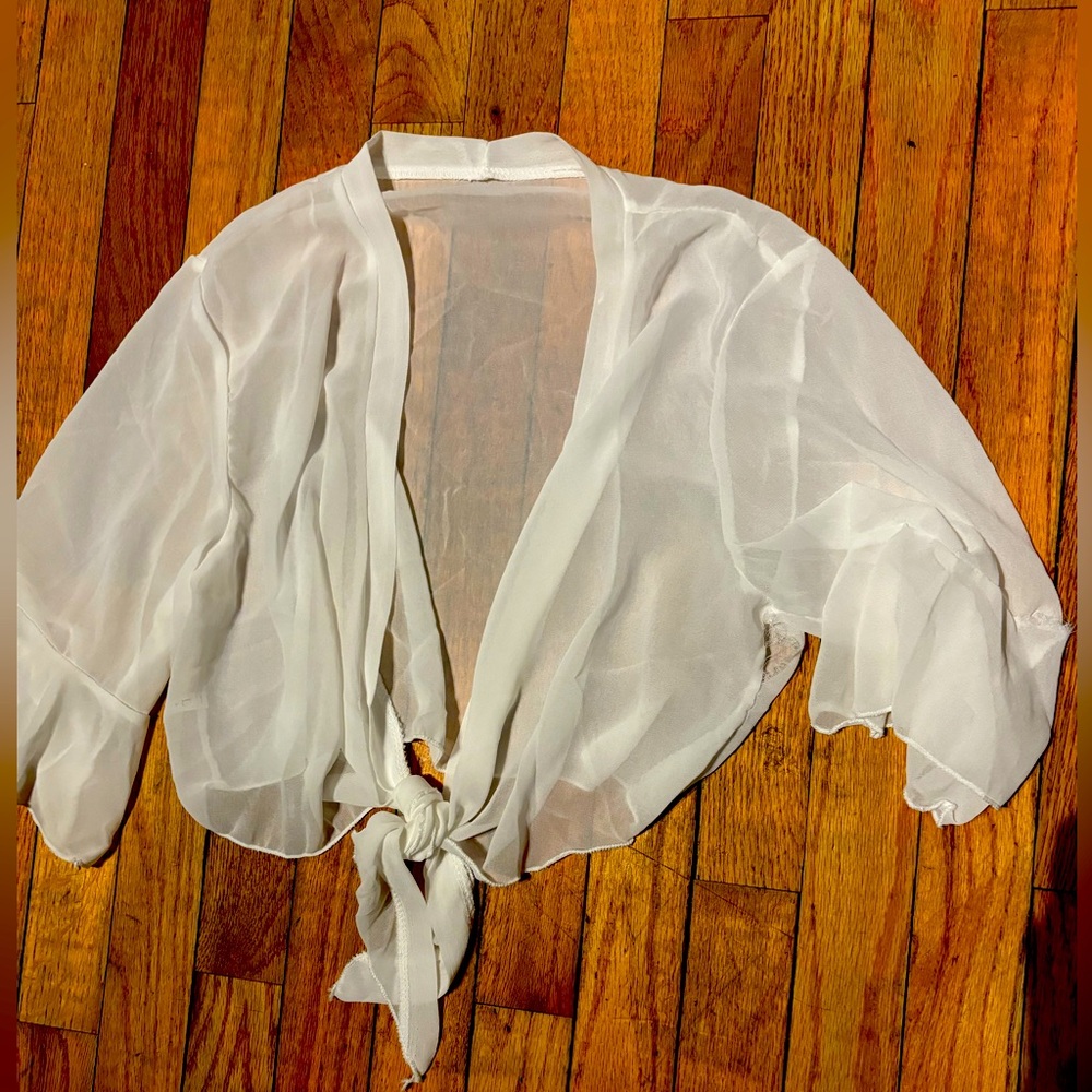 Unnamed sheer white crop top with tie front